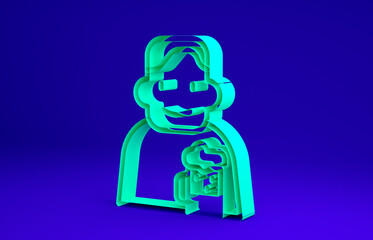 Green Happy man with beer icon isolated on blue background. Minimalism concept. 3d illustration 3D render.