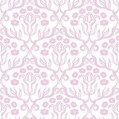 Seamless floral pattern in vector. Damask pink wallpaper or fabric, vintage decorative print 