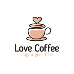 line art logo of love coffee or tea, favorite drink symbol, romantic coffee logo design