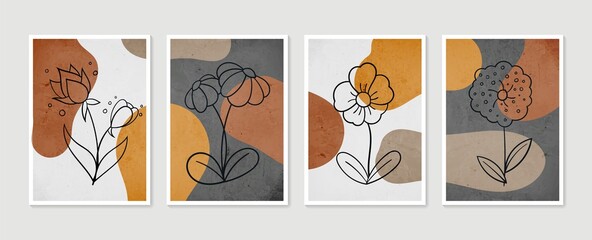 Collection of contemporary art posters. Botanical wall art vector set. Minimal and natural wall art. Abstract Plant Art design for print, wallpaper, cover. Modern vector illustration.