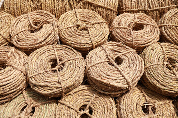Rolls of straw rope piled together