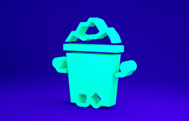 Green Ice bucket icon isolated on blue background. Minimalism concept. 3d illustration 3D render.