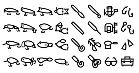 Angling and Fishing Lure Icon set (Bold outline version)