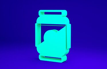Green Beer can icon isolated on blue background. Minimalism concept. 3d illustration 3D render.