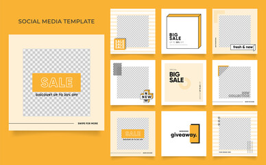 social media template banner blog fashion sale promotion. fully editable instagram and facebook square post frame puzzle organic sale poster. fresh yellow element shape vector background