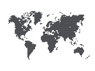 Obraz premium Halftone world map isolated. Vector illustration. Dotted map in flat design. 