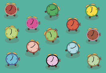 a Background of multicolored clocks and alarm clocks