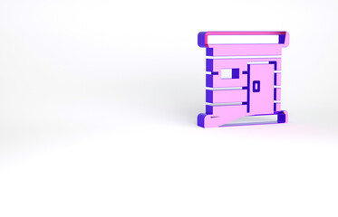 Purple Sauna wooden bathhouse icon isolated on white background. Heat spa relaxation therapy bath and hot steam healthcare, relax therapy. Minimalism concept. 3d illustration 3D render.