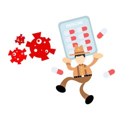 cowboy america cure medicine corona virus pathogen cartoon doodle flat design style vector illustration