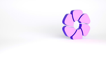Purple Flower icon isolated on white background. Minimalism concept. 3d illustration 3D render.