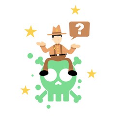 cowboy america and skull alert skeleton danger death sign toxic cartoon doodle flat design style vector illustration