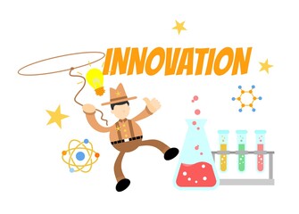Fototapeta premium cowboy america and experiment laboratory research innovation science cartoon doodle flat design style vector illustration