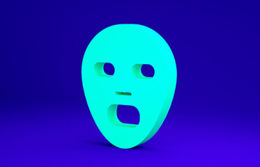 Green Facial cosmetic mask icon isolated on blue background. Cosmetology, medicine and health care. Minimalism concept. 3d illustration 3D render.