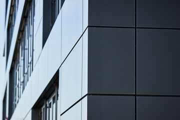 Abstract view of sharp edge of modern building in sharp rectangular architecture, monochrome.
