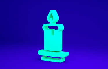 Fototapeta premium Green Aroma candle icon isolated on blue background. Minimalism concept. 3d illustration 3D render.