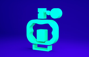 Green Aftershave icon isolated on blue background. Cologne spray icon. Male perfume bottle. Minimalism concept. 3d illustration 3D render.