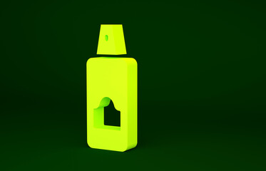 Yellow Spray can for hairspray, deodorant, antiperspirant icon isolated on green background. Minimalism concept. 3d illustration 3D render.