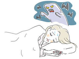 寝ている時悪夢にうなされる女性
