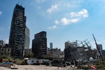 buildings at the modern part of Beirut after a massive explosion in August 2020