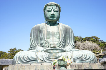 Monumental bronze statue of the Great Buddha in Kotokuin Temple, Kamakura, Japan - 鎌倉 大仏 高徳院 日本