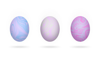 set of colorful pastel isolated easter eggs with light shadow and abstract swirl texture