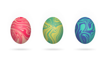 set of colorful isolated easter eggs with light shadow and abstract swirl texture