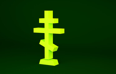 Yellow Christian cross icon isolated on green background. Church cross. Minimalism concept. 3d illustration 3D render.
