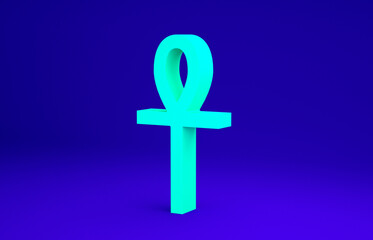 Green Cross ankh icon isolated on blue background. Minimalism concept. 3d illustration 3D render.