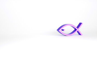 Purple Christian fish symbol icon isolated on white background. Jesus fish symbol. Minimalism concept. 3d illustration 3D render.