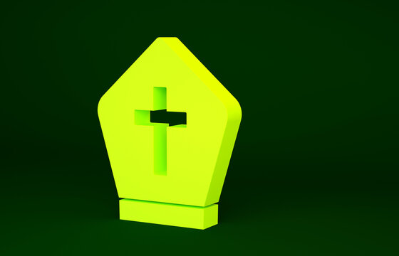 Yellow Pope hat icon isolated on green background. Christian hat sign. Minimalism concept. 3d illustration 3D render.
