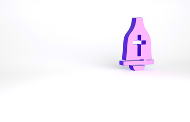 Purple Church bell icon isolated on white background. Alarm symbol, service bell, handbell sign, notification symbol. Minimalism concept. 3d illustration 3D render.