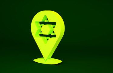 Yellow Star of David icon isolated on green background. Jewish religion symbol. Symbol of Israel. Minimalism concept. 3d illustration 3D render.