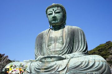 Monumental bronze statue of the Great Buddha in Kotokuin Temple, Kamakura, Japan - 鎌倉 大仏 高徳院 日本