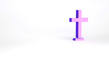 Obraz premium Purple Christian cross icon isolated on white background. Church cross. Minimalism concept. 3d illustration 3D render.