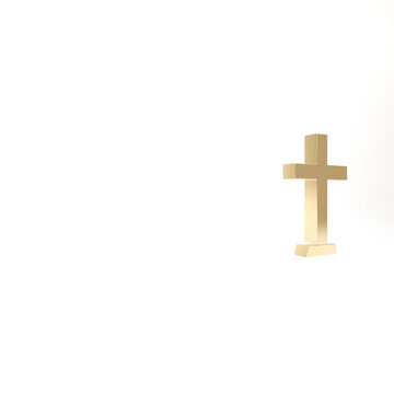Gold Christian cross icon isolated on white background. Church cross. 3d illustration 3D render.