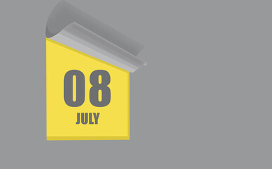 july 08. 08-th day of the month, calendar date. Gray numbers in a yellow window, on a solid isolated background. Spring month, day of the year concept