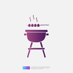 bbq grill doodle icon for cooking concept. Gradient glyph sign symbol vector illustration