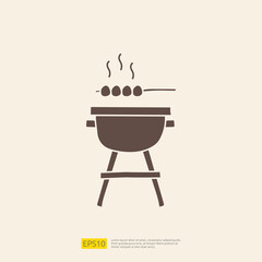 bbq grill doodle icon for cooking concept. Solid glyph sign symbol vector illustration