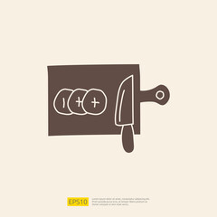 knife and cutting board doodle icon for cooking concept. Solid glyph sign symbol vector illustration