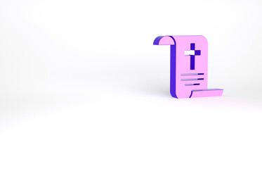 Purple Decree, paper, parchment, scroll icon icon isolated on white background. Chinese scroll. Minimalism concept. 3d illustration 3D render.