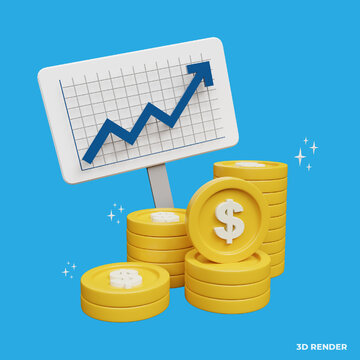 income salary dollar rate increase statistic. business profit growth margin revenue. Finance performance of return on investment ROI concept with arrow. cost sale icon cartoon 3d render illustration