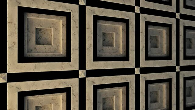 Concept of architecture, abstract porcelain stoneware wall. Animation. Close up of abstract marble tiles for the interior decoration, seamless loop.