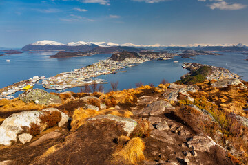 Beautiful landscape of the Norwegian Sea fjords at sunny day, Norway