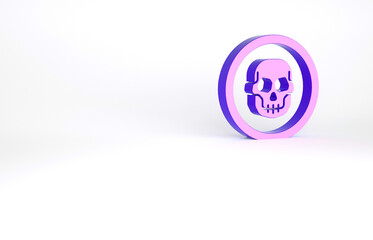 Purple Mexican skull coin icon isolated on white background. Minimalism concept. 3d illustration 3D render.
