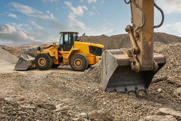 Group of excavator working on a construction site