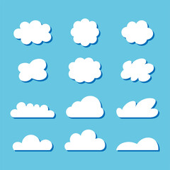 シンプルな影のある雲のアイコン風イラストセット