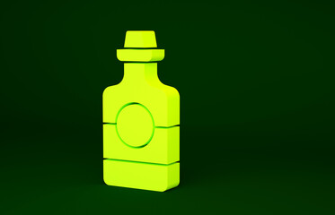 Yellow Tequila bottle icon isolated on green background. Mexican alcohol drink. Minimalism concept. 3d illustration 3D render.