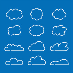 シンプルな線画の雲のアイコンセット