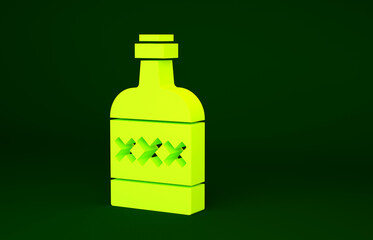 Yellow Tequila bottle icon isolated on green background. Mexican alcohol drink. Minimalism concept. 3d illustration 3D render.