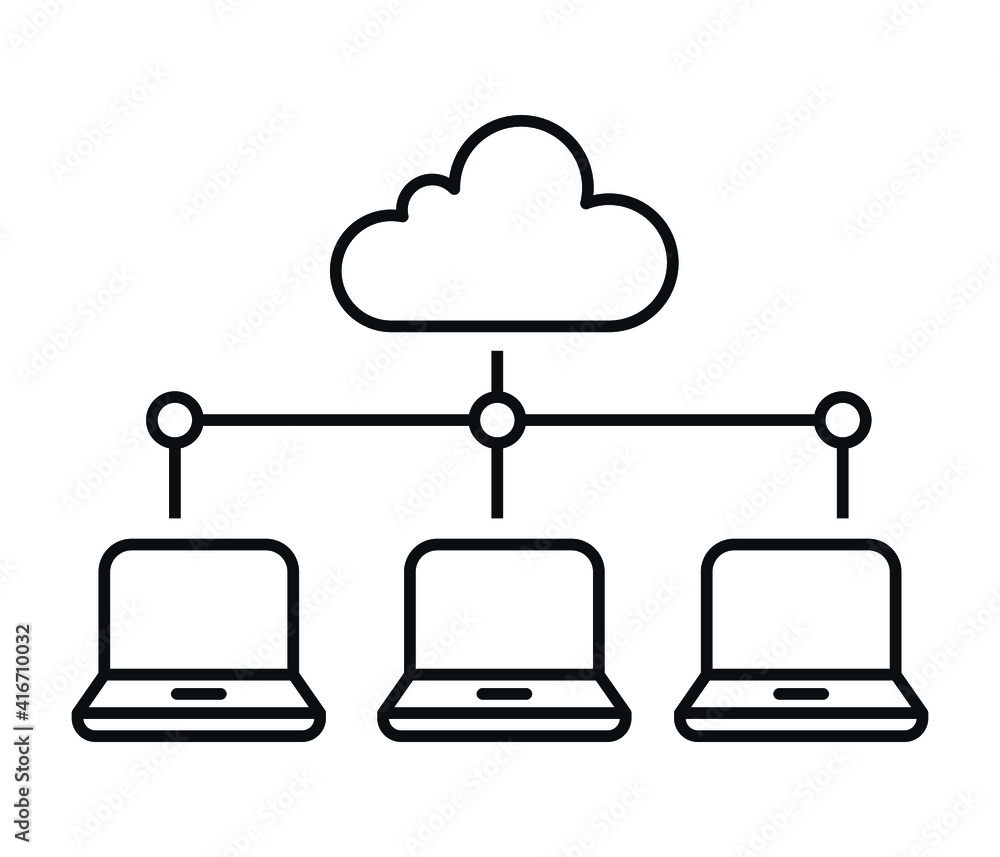 Poster cloud computing technology vector sign on white background, monitor and storage icon in outline styl
